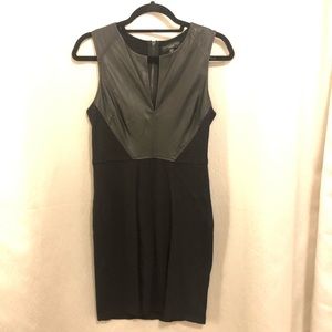 NWOT vegan leather and knit fitted black dress